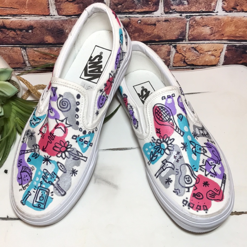 💙Vans Canvas Hand painted Christmas Edition Slip On Shoes - Picture 16 of 16